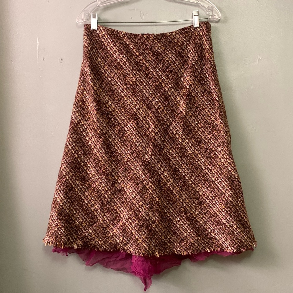 Zara Textured Midi Skirt in Pink and Brown